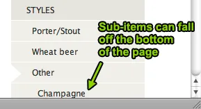 Sub-items are off the bottom of the page